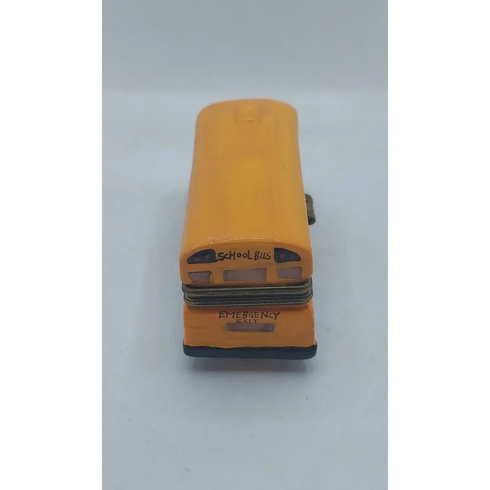 Yellow Ceramic School Bus Trinket Hinged Treasure Box